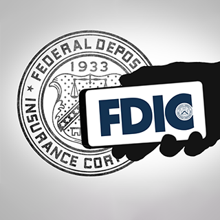 phone with FDIC logo in front of FDIC seal